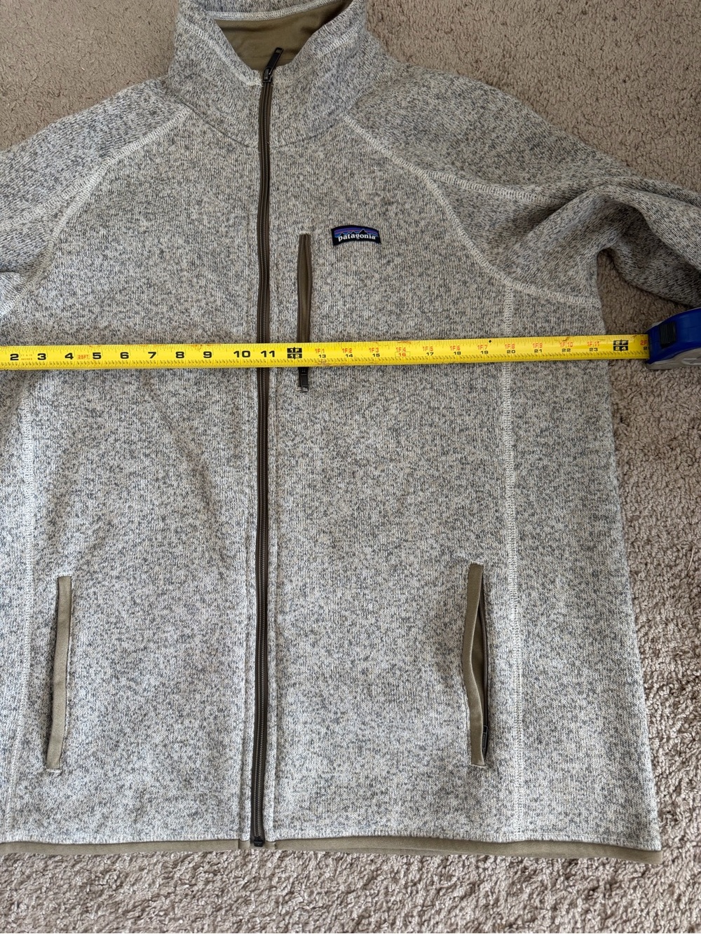 Patagonia Mens Heathered Cream/Tan Teddy Fleece Jacket - Picture 8 of 11